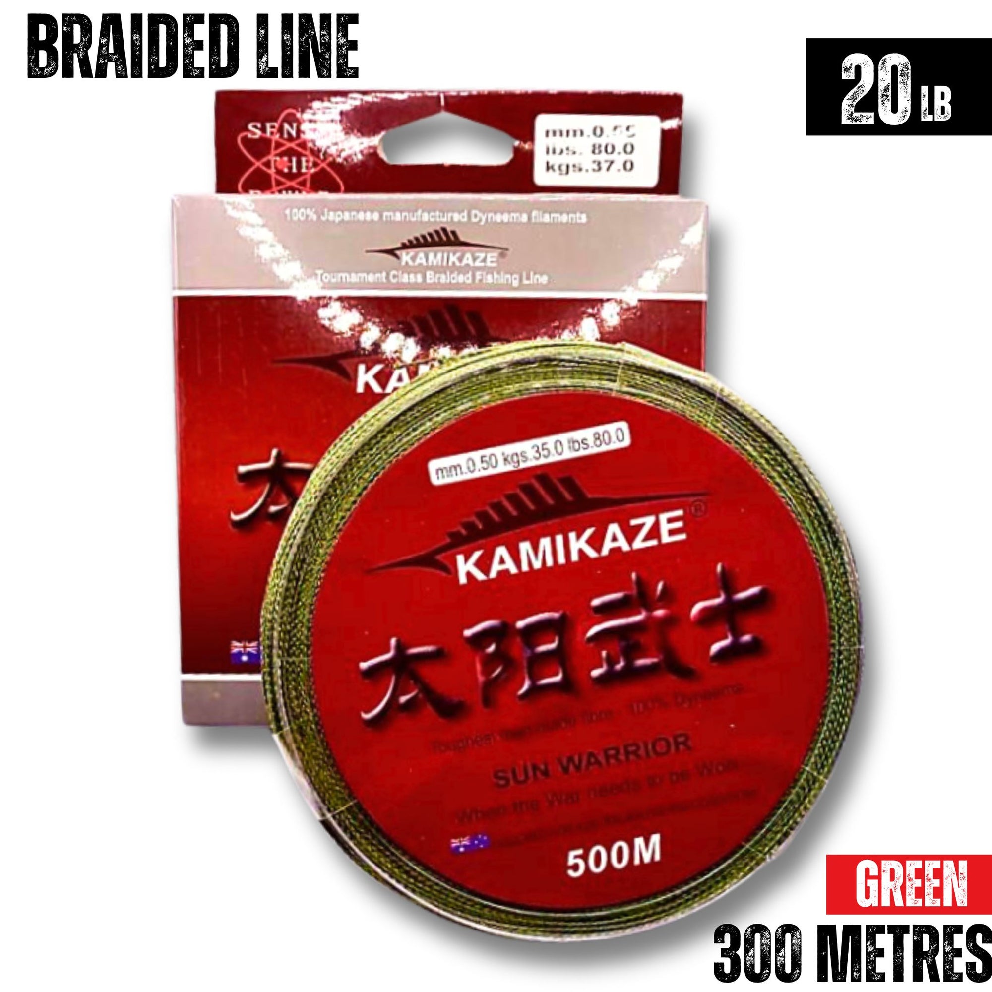 Dyneema Fishing BraidLine - SUN WARRIOR 300m 20lb GREEN - South East Clearance Centre