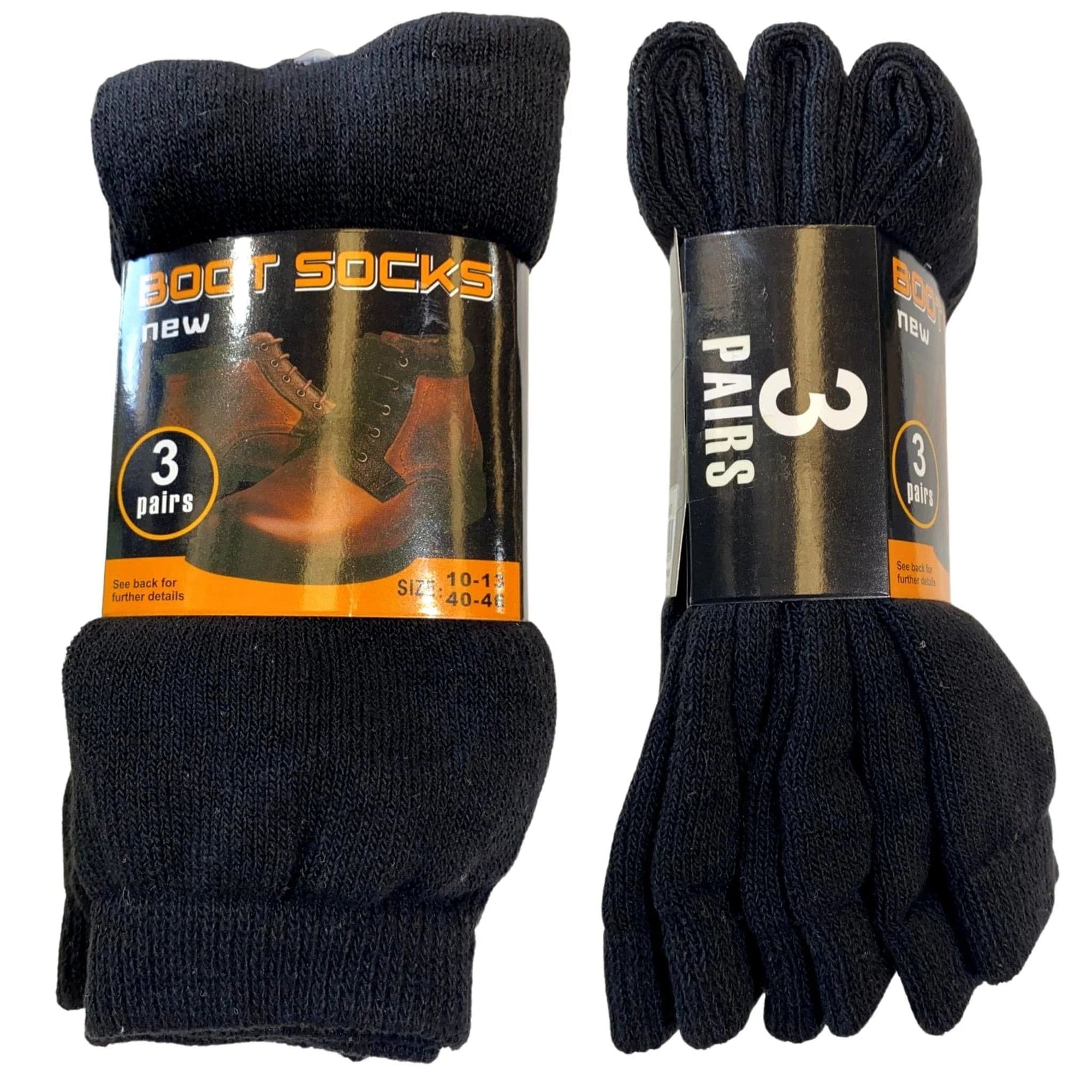 BLACK WORK BOOT SOCKS - 3 Pairs - South East Clearance Centre