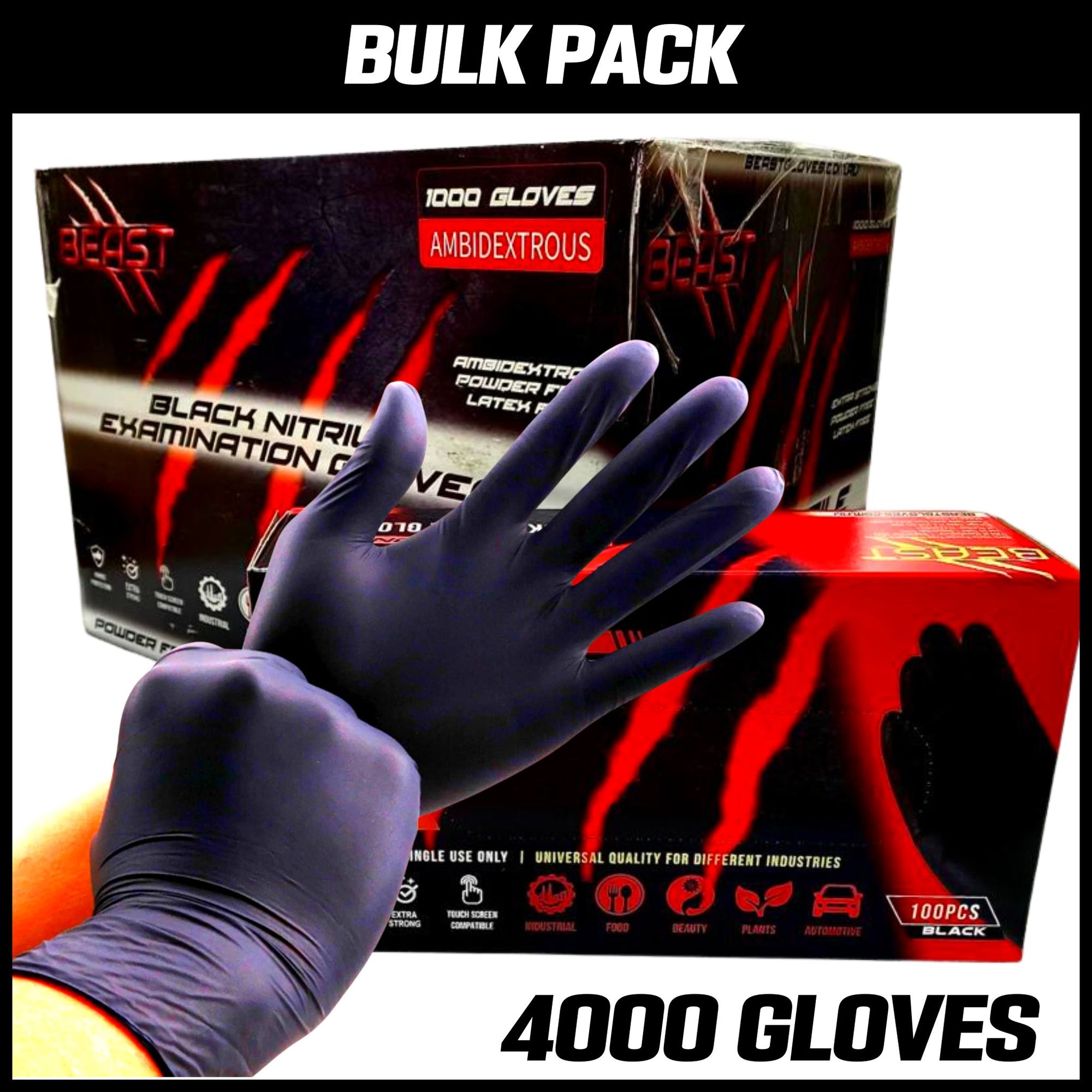 4 CARTONS - BEAST Black Nitrile Gloves - 4000 Pack - South East Clearance Centre
