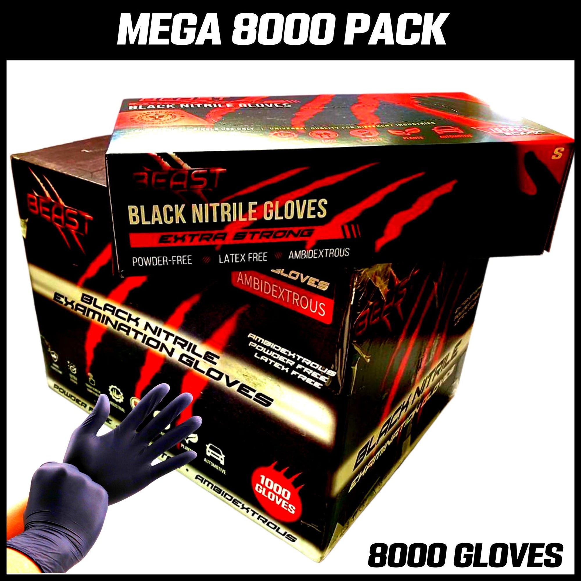 8 CARTONS - BEAST Black Nitrile Gloves - 8000 Pack - South East Clearance Centre