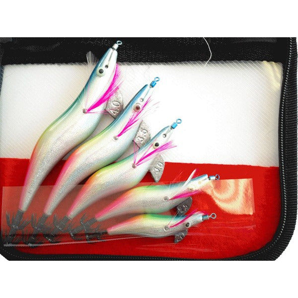 Kamikaze -5 x RAINBOW LASER SQUIDJIGS MIX SIZE with Bag - South East Clearance Centre