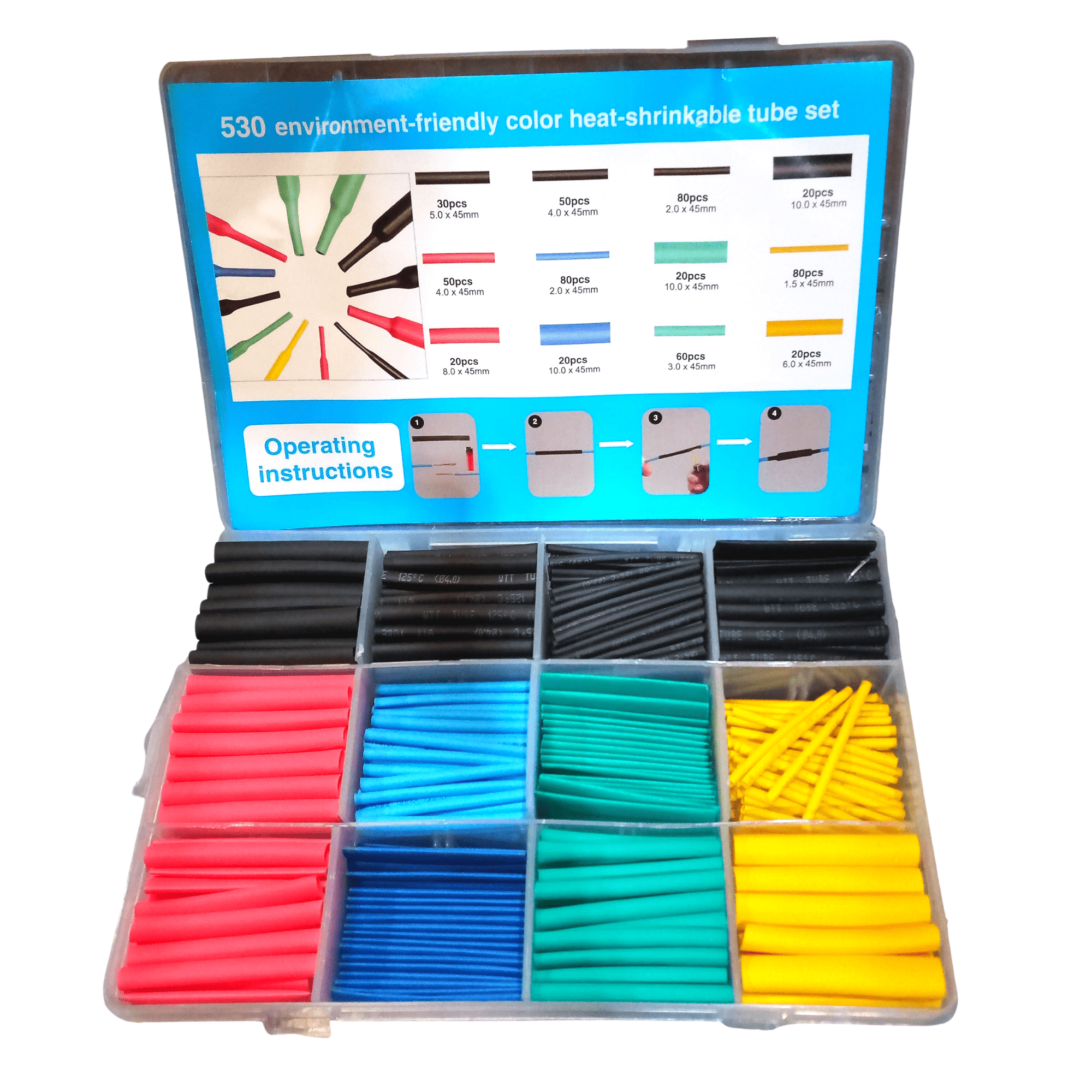 530 Piece Environmentally Friendly Colour Heat Shrinkable Tube Set - South East Clearance Centre