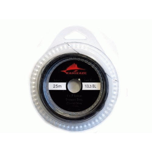 KAMIKAZE 1x7 Coated Black Wire 10lb 25m with Crimps - South East Clearance Centre