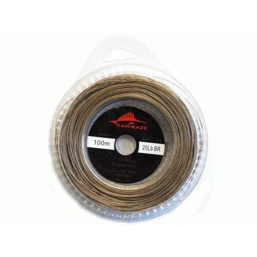 KAMIKAZE 1x7 Coated Brown Wire 20lb 100m with Crimps - South East Clearance Centre