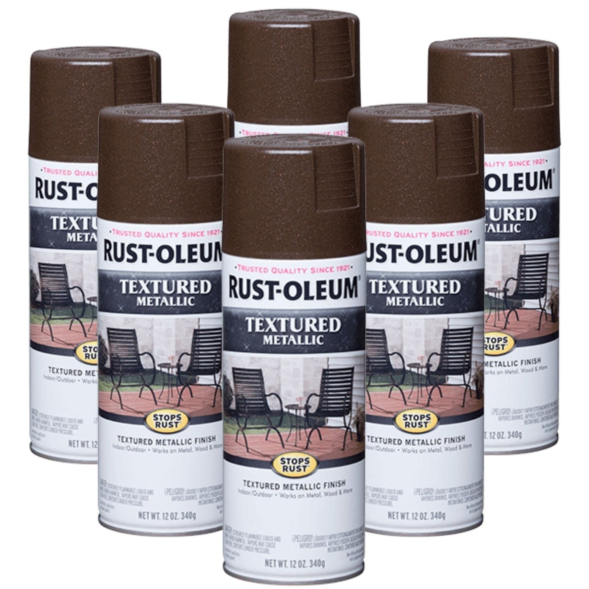 Rustoleum - STOPS RUST Textured Metallic Spray Paint - MYSTIC BROWN (6 cans) - South East Clearance Centre