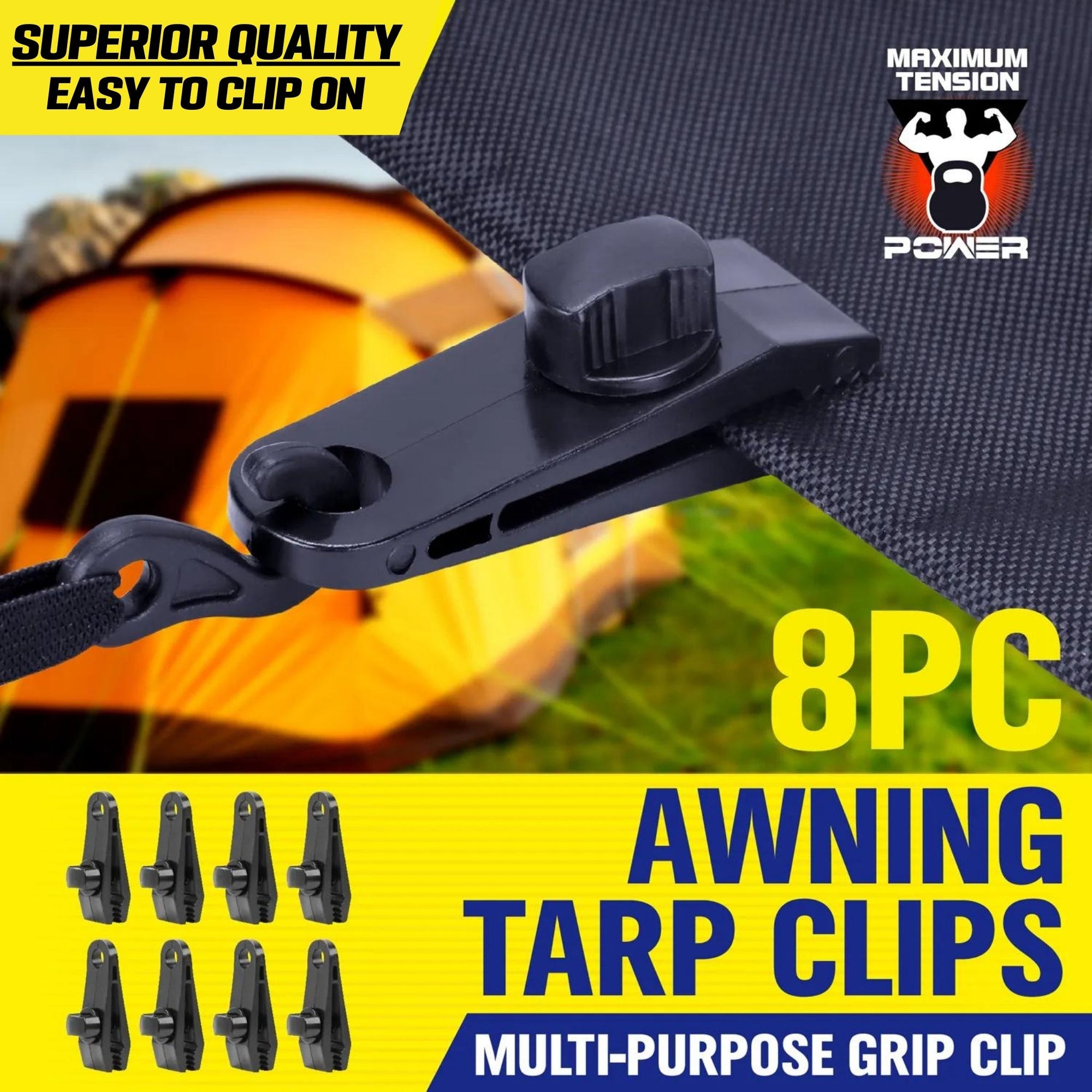 8 Piece Awning Tarp Tent Grommet Clamp Clips Hangers - South East Clearance Centre