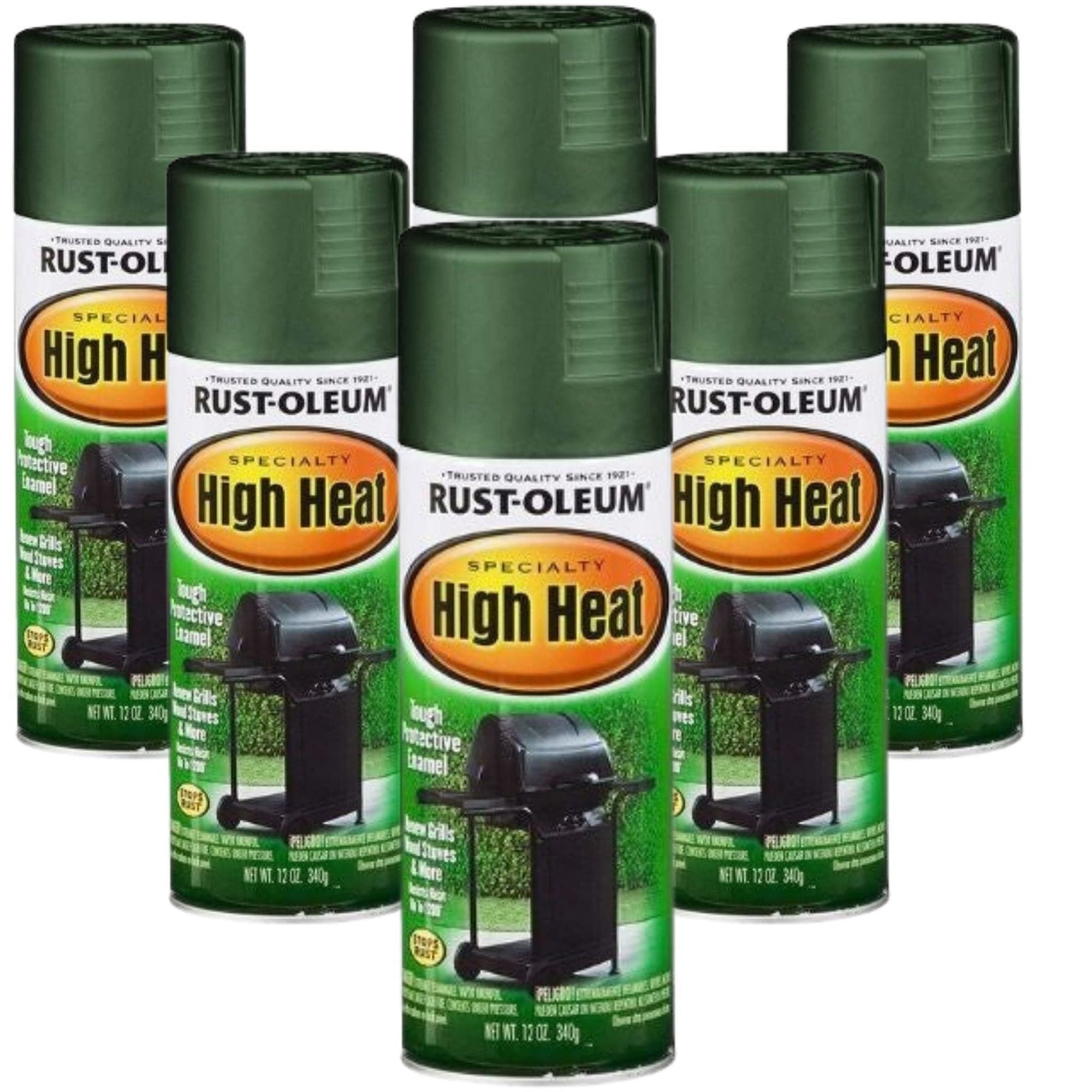 (6 CANS) Rust-Oleum High Heat BBQ Spray Paint 650º C - Green - South East Clearance Centre