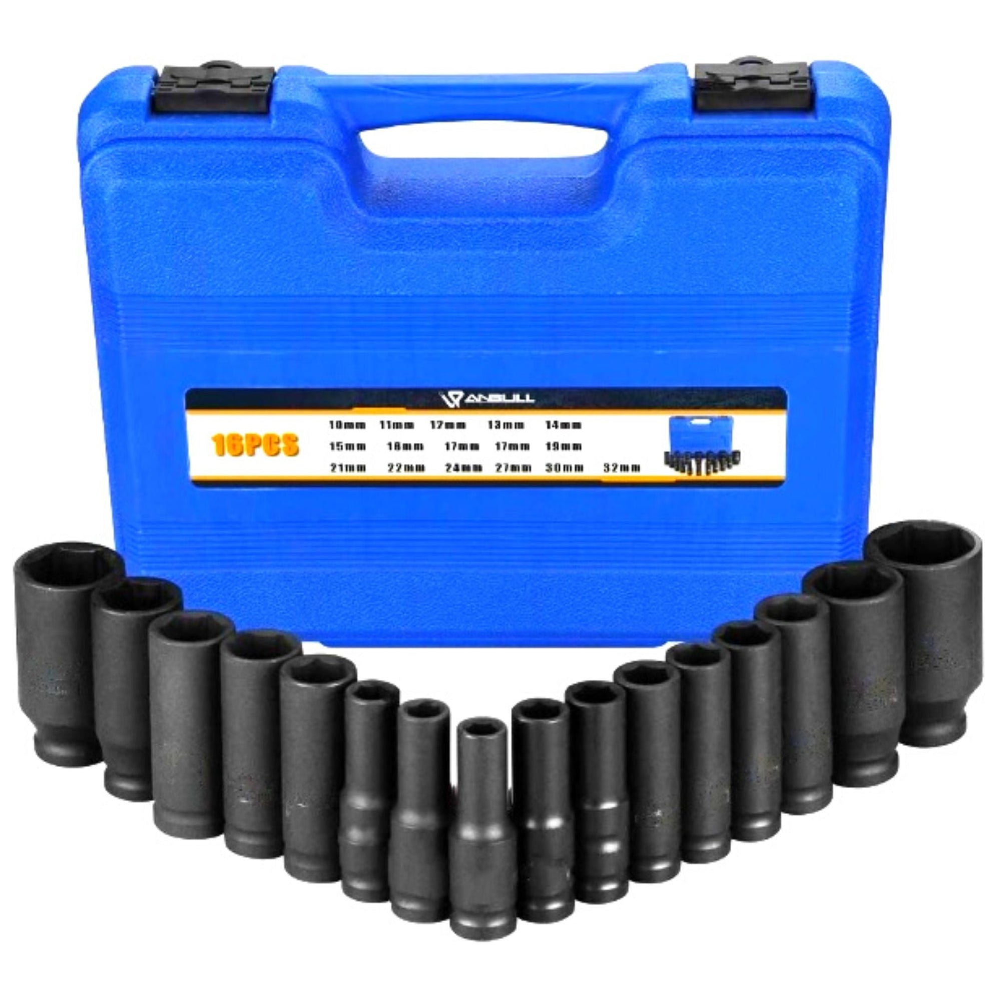 16 Piece 1/2" Impact Deep Drive Socket Set (10-32mm) - South East Clearance Centre