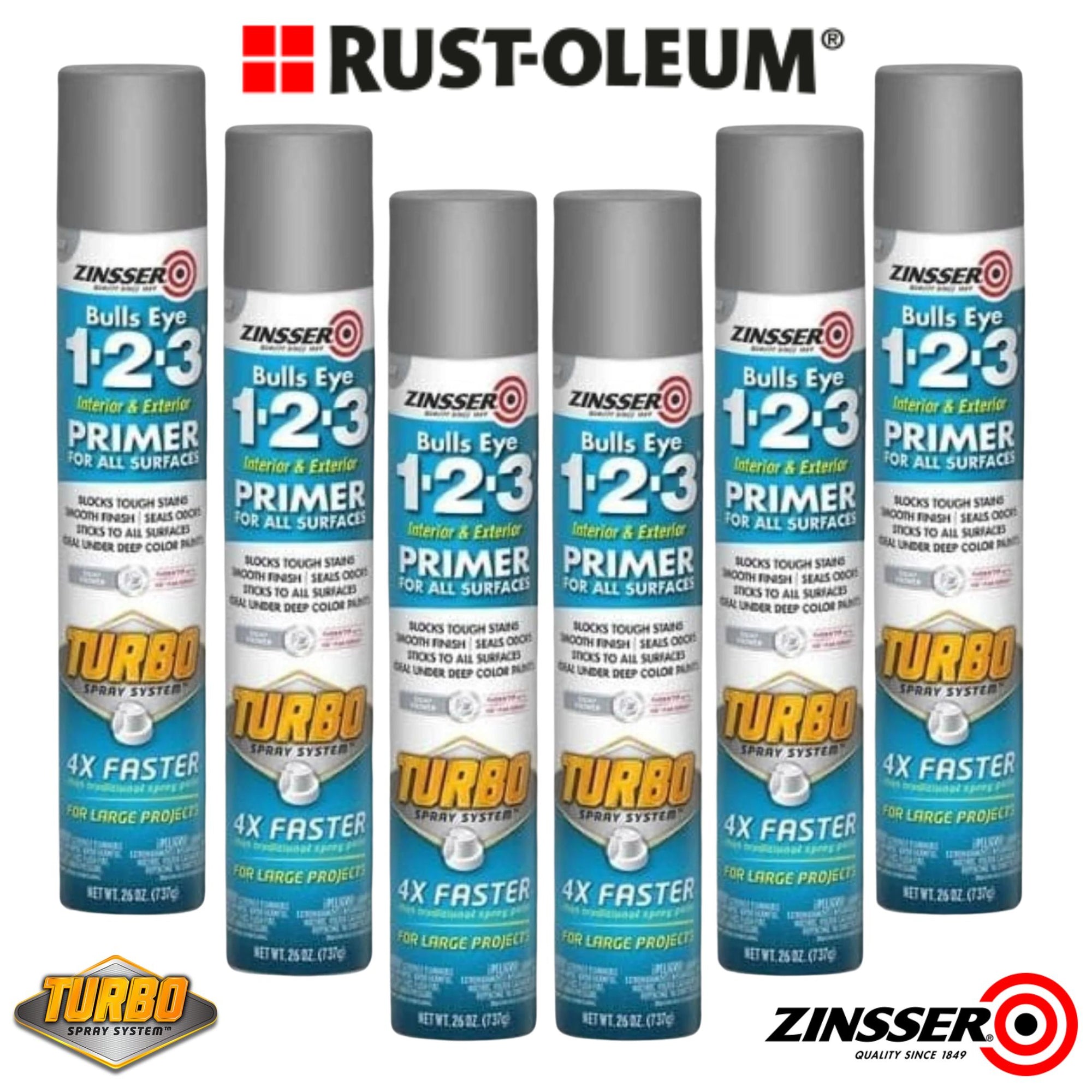 (6 PACK) Zinsser Bulls Eye 1-2-3 Primer With Turbo Spray System - GREY - South East Clearance Centre