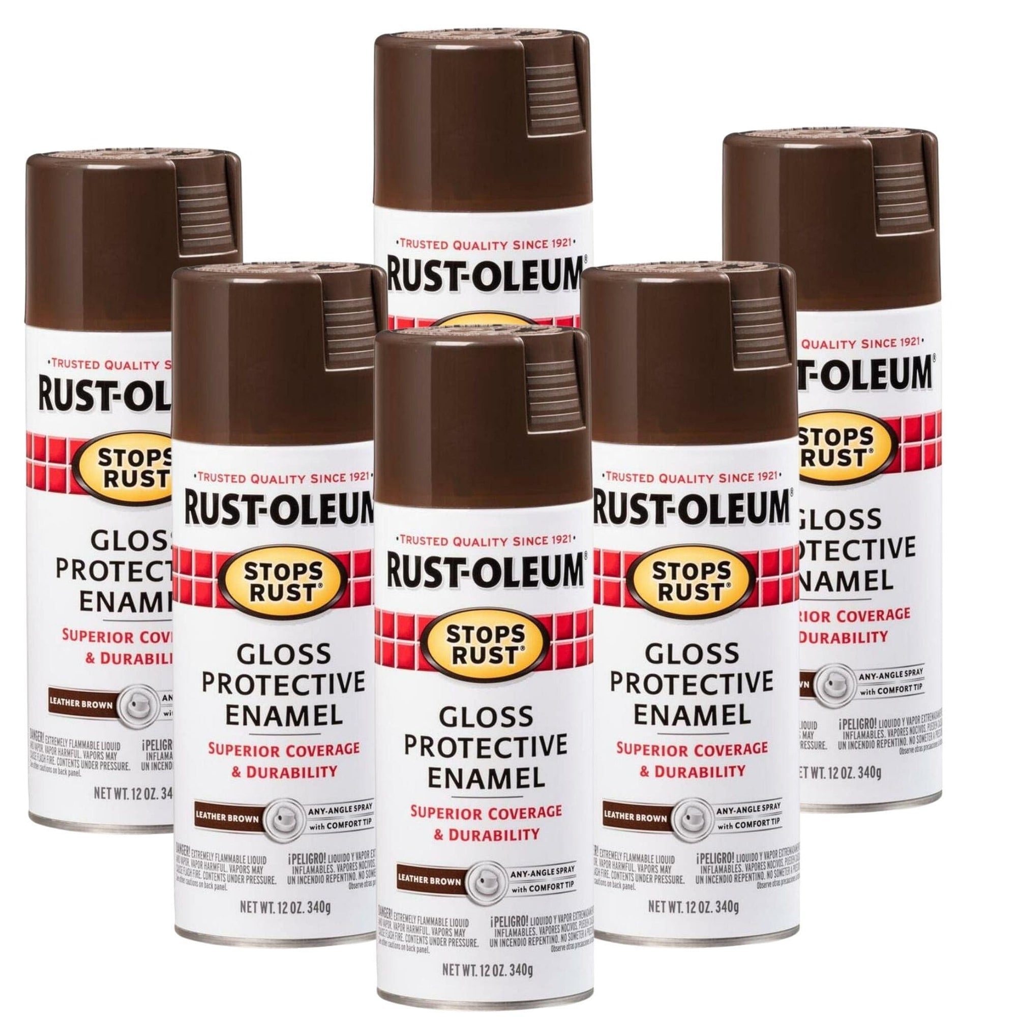 Rustoleum Stops Rust Spray Paint Protective Enamel - Gloss Leather Brown (6 Cans) - South East Clearance Centre