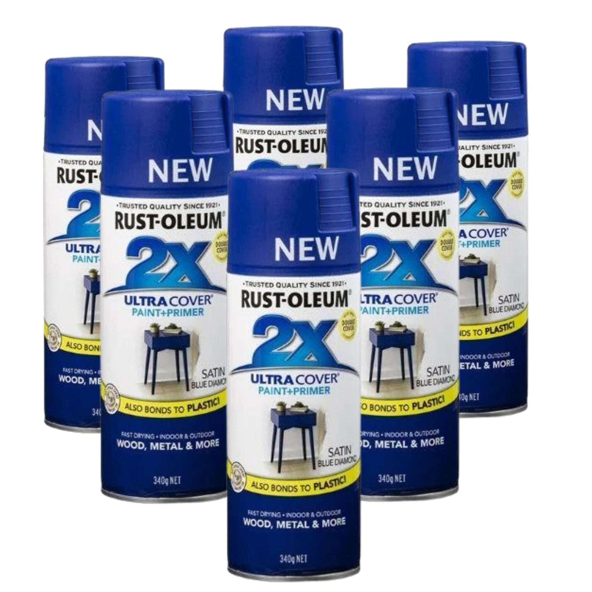 Rustoleum 2X Ultra Cover Gloss Spray - Satin Blue Diamond (6 Cans) - South East Clearance Centre