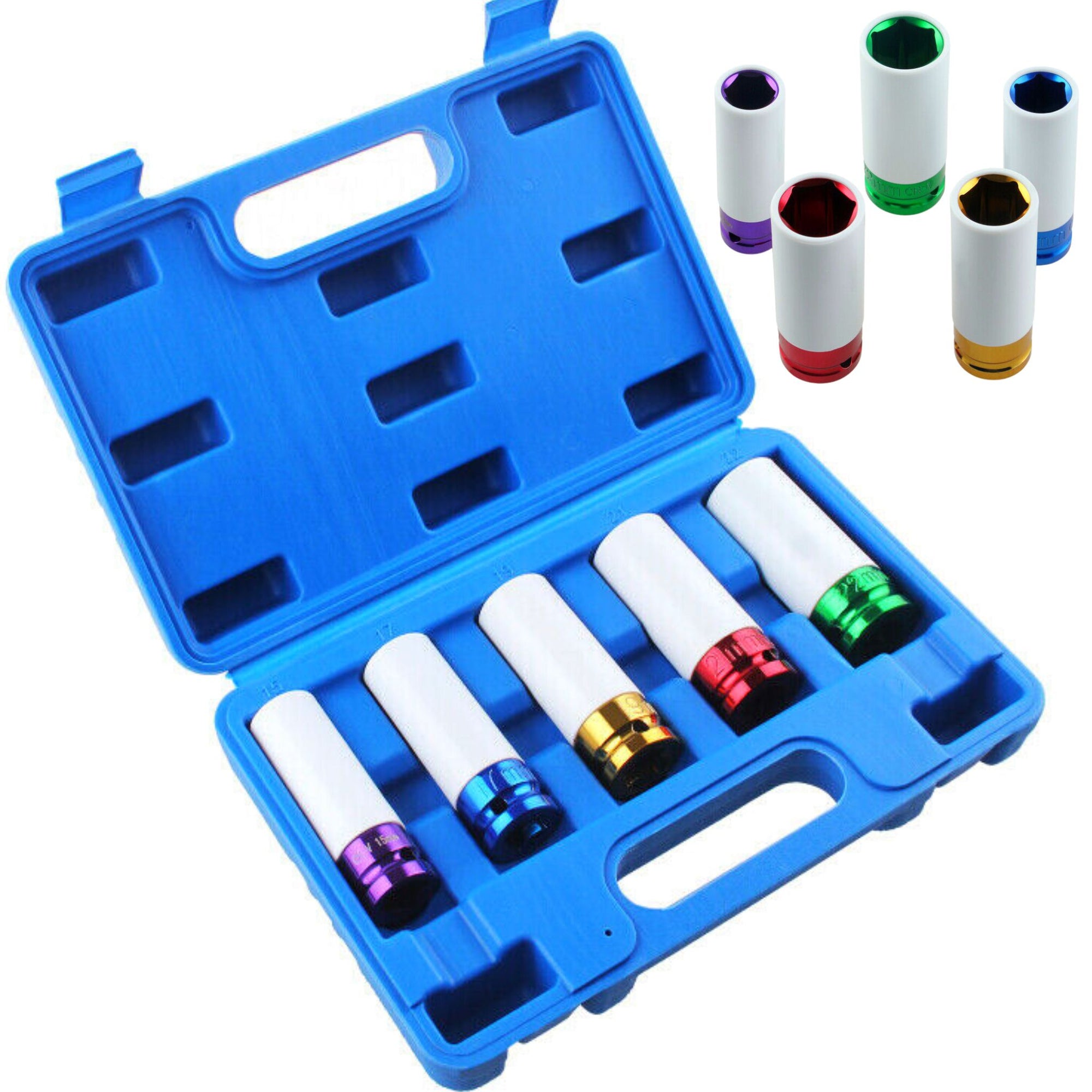 5 PIECE 1/2 INCH DEEP IMPACT WHEEL NUT SOCKET SET | (15-22 mm) - South East Clearance Centre