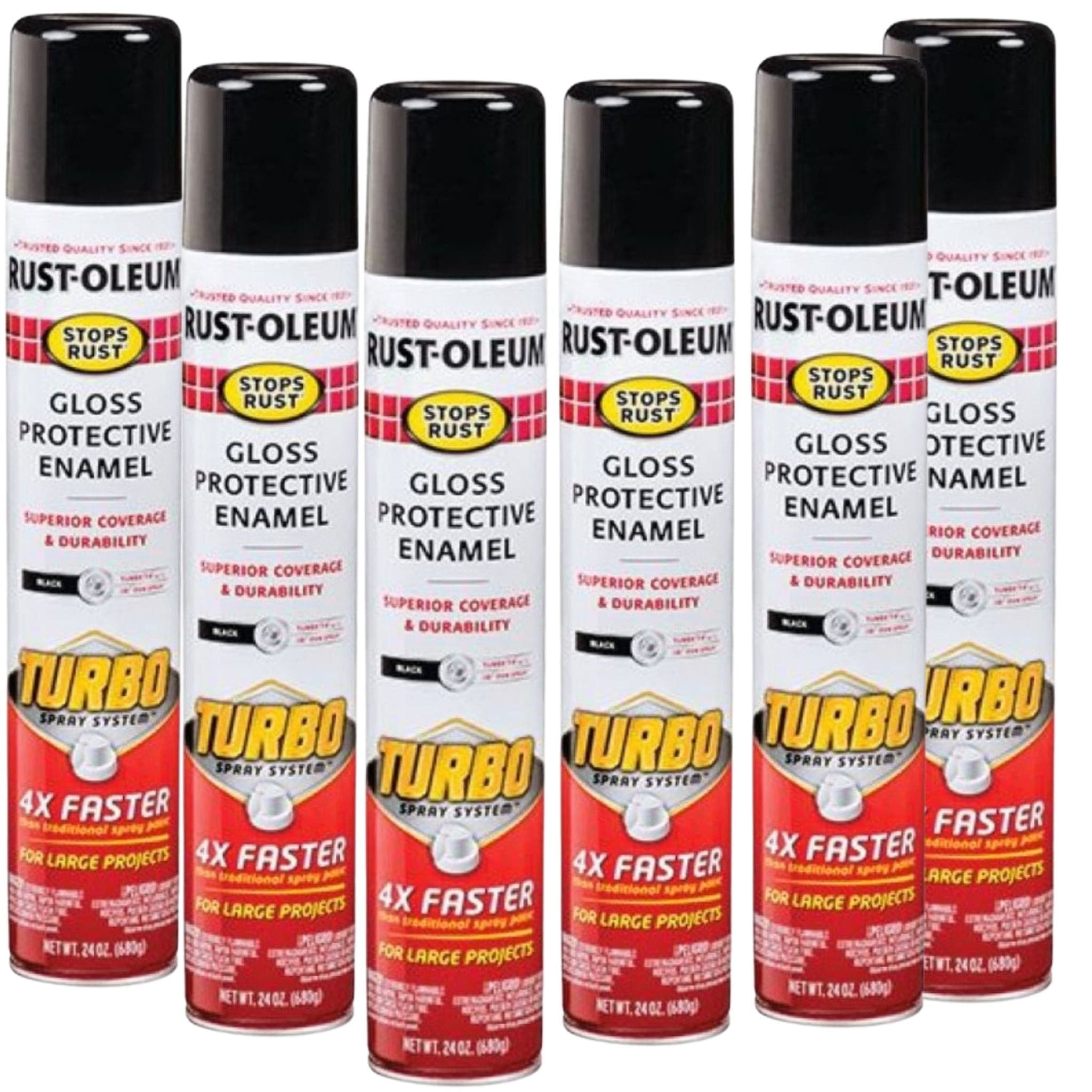 6 Cans) - Rust-Oleum Gloss Protective Enamel With Turbo Spray System  Rustoleum - Black