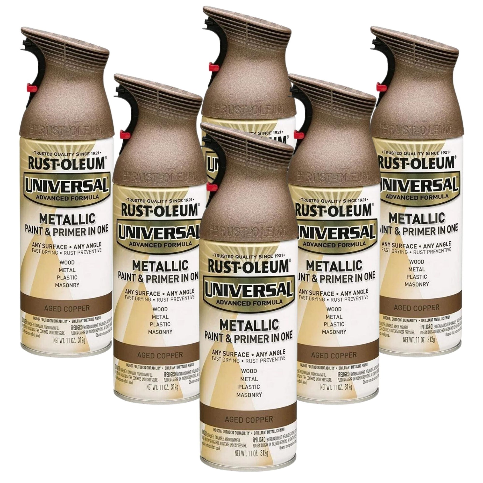 (6 PACK) - RUST-OLEUM UNIVERSAL PAINT AND PRIMER SPRAY CAN | METALLIC AGED COPPER - South East Clearance Centre