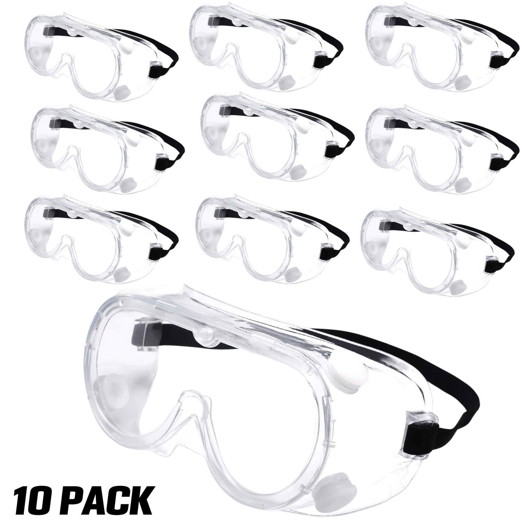 (10 PACK) MULTIGATE Vented Goggles Clear Anti Fog Safety Goggles - South East Clearance Centre