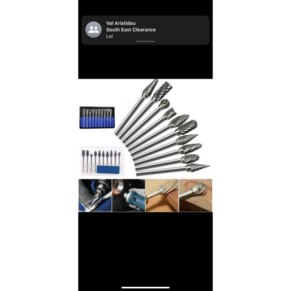 10 piece Tungsten Carbide Steel Rotary Files Burr Set - South East Clearance Centre