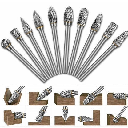 10 piece Tungsten Carbide Steel Rotary Files Burr Set - South East Clearance Centre