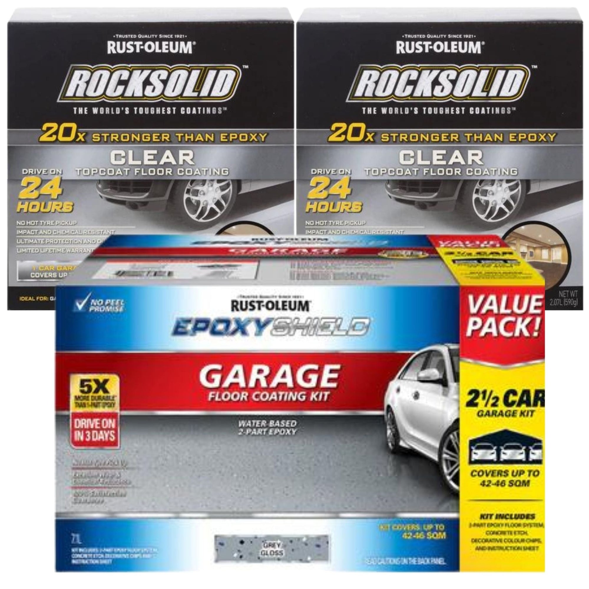 Rustoleum EPOXYSHIELD 2.5 Car Garage Floor Coating Kit + Top Coat- Gray Gloss - South East Clearance Centre