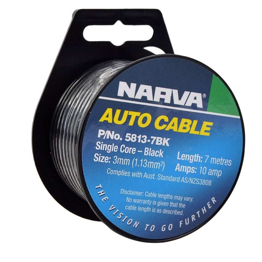 Narva 10A 3mm Black Single Core Cable (7M) - 5813-7Bk - South East Clearance Centre