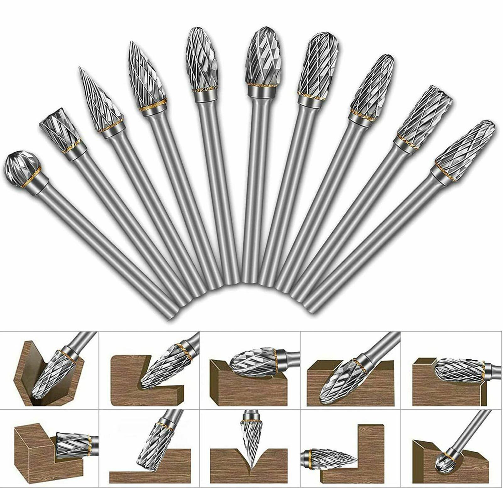 10 piece Tungsten Carbide Steel Rotary Files Burr Set - South East Clearance Centre