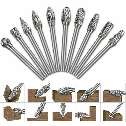 10 piece Tungsten Carbide Steel Rotary Files Burr Set - South East Clearance Centre
