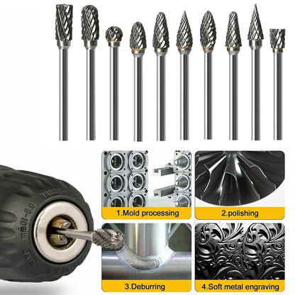 10 piece Tungsten Carbide Steel Rotary Files Burr Set - South East Clearance Centre