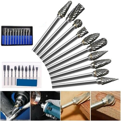 10 piece Tungsten Carbide Steel Rotary Files Burr Set - South East Clearance Centre