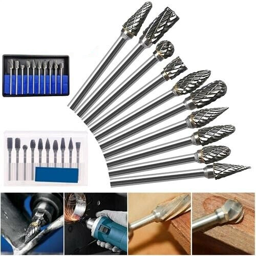 10 piece Tungsten Carbide Steel Rotary Files Burr Set - South East Clearance Centre